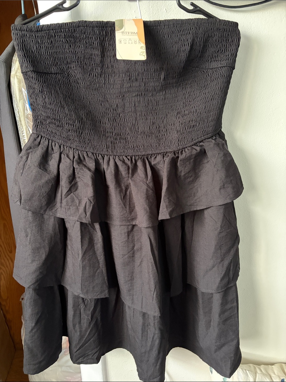 Strapless Tiered Ruffle Dress - Black